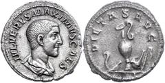 Ancient Coins Münzen Römische Kaiserzeit Maximus, 236, Denar (3,02g), Rom, geprägt unter Maximinus Thrax. Av: Büste nach rechts, darum "IVL VERVS MAXIMVS CAES". Rev: Opfergeräte, darum "PIETAS AVG". R