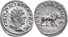 Ancient Coins Münzen Römische Kaiserzeit Philippus I. Arabs, 248, Antoninian (4,41g), Rom. Av: Büste nach rechts, darum "IMP PHILIPPVS AVG". Rev: Löwe nach rechts, darum "SAECULARES AVGG". RIC IV 12, 