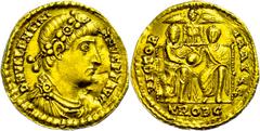 Ancient Coins Münzen Römische Kaiserzeit Valentinianus I., 364-375, Solidus (4,23g), Trier. Av: Büste nach rechts, darum "DN VALENTINI - ANVS PF AVG". Rev: Valentinianus und Valens thronen mit Globus 