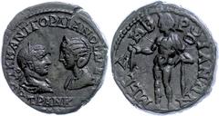 Ancient Coins Münzen der Römischen Provinzen Thrakien, Mesembria, Æ (13,14g), Gordianus III., 238-244. Av: Die Büste des Kaisers und der Tranquillina einander gegenüber, darum Umschrift. Rev: Stehende