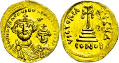 Ancient Coins Münzen Byzanz Heraclius, 610-641, Solidus (4,49g), Konstantinopel. Av: Die Brustbilder von Heraclius und Heraclius Constantinus nebeneinander von vorn, darum Umschrift. Rev: Kreuz auf dr