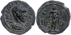 Ancient Coins Münzen der Römischen Provinzen Thrakien, Deultum, Æ (4,03g), Maximinus Thrax, 235-238. Av: Büste nach rechts, darum "IMP MAXIMIANVS AVG". Rev: Stehende Äskulap von vorn, darum "C - F" un