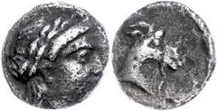 Ancient Coins Aiolis Aigai, Diobol (1,05 g), 2. Hälfte des 4. Jh.-3. Jh. v. Chr. Av. Apollokopf. Rev. Ziegenkopf. SNG v. Aulock 1593, ss. ss Aiolis Aegae, Diobol (1, 05 g), 2. half of the 4. Jh. 3. Jh