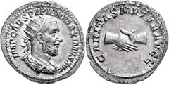 Ancient Coins Münzen Römische Kaiserzeit Pupienus, 238, Antoninian (4,13g), Rom. Av: Büste nach rechts, darum "IMP CAES PVPIEN MAXIMVS AVG". Rev: Zwei Hände im Handschlag, darum "CARITAS MVTVA AVGG". 