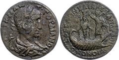 Ancient Coins Münzen der Römischen Provinzen Ionien, Ephesos, Æ (11,39g), Gordianus III., 238-244. Av: Büste nach rechts, darum Umschrift. Rev: Galeere nach rechts, darauf eine Statue der Artemis Ephe