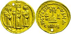 Ancient Coins Münzen Byzanz Heraclius, 610-641, Solidus (4,39g), Konstantinopel. Av: Heraclius zwischen Heraclius Constantin und Heraclonas von vorn. Rev: Krückenkreuz auf drei Stufen, rechts Christog