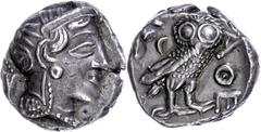 Ancient Coins Attika Athen, Tetradrachme (17,16g), ca. 4. Jhdt. v. Chr., östliche Imitation. Av: Athenakopf mit attischem Helm nach rechts. Rev: Eule nach rechts, dahinter Ölzweig und Mondsichel. Kl. 