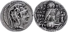 Ancient Coins Attika Athen, Tetradrachme (16,76g), ca. 107/106 v. Chr. Av: Athenakopf mit attischem Helm nach rechts. Rev: Eule auf Amphore nach rechts, daneben stehende geflügelte Tyche mit Amphore n