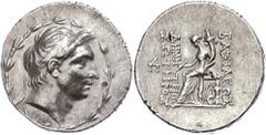 Ancient Coins Seleukidien Tetradrachme (16,67g), 162-155/54 v. Chr., Demetrios I. Soter, Antiochia. Av. Kopf nach rechts, darum Kranz. Rev: Thronende Tyche mit Füllhorn nach links. SC 1640(1), hohes R