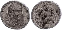 Ancient Coins Münzen der Römischen Provinzen Byblus, Tetradrachme (16,65g), Macrinus, 217-218, Av: Büste nach rechts, darum Umschrift, Rev: Adler nach links blickend, darum Umschrift, Prieur 1325, etw