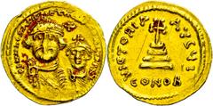 Ancient Coins Münzen Byzanz Solidus, Heraclius, 610-641, Solidus (4,48g), Konstantinopel. Av: Die Büsten von Heraclius und Heraclius Constantin von vorn, darum Umschrift. Rev: Krückenkreuz auf drei St
