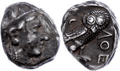Ancient Coins Attika Athen, Tetradrachme (17,13g), ca. 337-294 v. Chr. Av: Athenakopf mit attischem Helm nach rechts. Rev: Eule nach rechts, dahinter Ölzweig und Mondsichel. Svoronos Pl. 19/20, etwas 