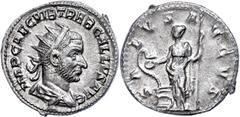 Ancient Coins Münzen Römische Kaiserzeit Trebonianus Gallus, 251-253, Antoninian (3,62g). Av: Büste nach rechts, darum Umschrift. Rev: Stehender Salus mit Zepter nach links, füttert Schlange aus Schal