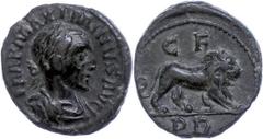 Ancient Coins Münzen der Römischen Provinzen Thrakien, Deultum, Æ (3,55g), Maximinus Thrax, 235-238. Av: Büste nach rechts, darum Umschrift. Rev: Löwe nach rechts, darüber "CF", darunter "PD". Jurokov