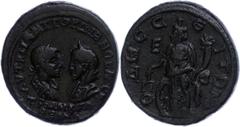 Ancient Coins Münzen der Römischen Provinzen Moesien, Odessos, Æ-Pentassarion (13,58g), 241-244, Gordianus III. mit Tranquillina. Av: Beider Büsten einander gegenüber, darum Umschrift. Rev: Stehende N