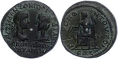 Ancient Coins Münzen der Römischen Provinzen Moesien, Tomis, Æ (13,88g), 241-244, Gordianus III. mit Tranquillina. Av: Beider Büsten einander gegenüber, darum Umschrift. Rev: Thronender Zeus nach link