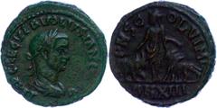 Ancient Coins Münzen der Römischen Provinzen Moesien, Viminacium, Sesterz (10,60g), 251-253, Volusianus. Av: Büste nach rechts, darum Umschrift. Rev: Stehende Moesia zwischen Löwe und Stier, darum Ums