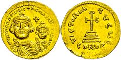 Ancient Coins Münzen Byzanz Solidus, Heraclius, 610-641, Solidus (4,45g), Konstantinopel. Av: Die Büsten von Heraclius und Heraclius Constantin von vorn, darum Umschrift. Rev: Krückenkreuz auf drei St