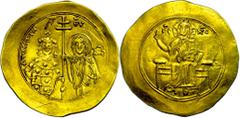 Ancient Coins Münzen Byzanz Johannes II. Comnenus, Hyperpyron (4,35g), 1118-1143, Konstantinopel. Av: Thronender Christus von vorn. Rev: Die Hüftbilder Marias und des Kaisers mit Patriarchenkreuz von 