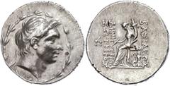 Ancient Coins Seleukidien Tetradrachme (16,67g), 162-155/54 v. Chr., Demetrios I. Soter, Antiochia. Av. Kopf nach rechts, darum Kranz. Rev: Thronende Tyche mit F¸llhorn nach links. SC 1640(1), hohes R
