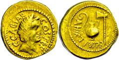 Ancient Coins Münzen Römische Republik C. Iulius Caesar und A. Hirtius, 46 v.Chr., Aureus (8,08g), Rom. Av: Kopf der Pietas nach rechts, darum "C CAESAR COS TER". Rev: Priestergeräte, links "A. HIRTIV