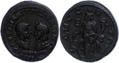 Ancient Coins Münzen der Römischen Provinzen Moesien, Odessos, Æ-Pentassarion (13,58g), 241-244, Gordianus III. mit Tranquillina. Av: Beider Büsten einander gegenüber, darum Umschrift. Rev: Stehende N