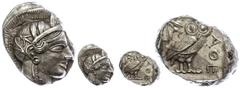 Ancient Coins Attika Athen, Tetradrachme (17,23g), ca. 421-415 v. Chr., Av: Athenekopf mit attischem Helm nach rechts, Rev: Eule nach rechts, dahinter Ölzweig und Mondsichel, davor "AOE". Svoronos Pl.