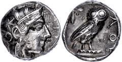 Attika Athen, Tetradrachme (16,95g), ca. 430-412 v. Chr., Av: Athenakopf mit attischem Helm nach rechts. Rev: Eule nach rechts, dahinter Ölzweig und Mondsichel. Svoronos Pl. 12, Nr. 12-24, kl. Schrötl