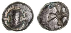 Greek Silver & Bronze Coins Boiotia, Thebes, (Circa 480-460 B.C.), silver stater (12.04 g), obv. Boiotian shield, rev. square incuse with clockwise mill-sail pattern, Q in centre. (S.1783, Myron Hoard
