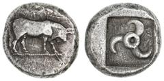 Greek Silver & Bronze Coins Lycia, Dynasts of, uncertain ruler c.500-460 B.C., silver stater (8.29 g), obv.bull walking to right, traces of ethnic above, dotted ground line, rev. triskeles within incu
