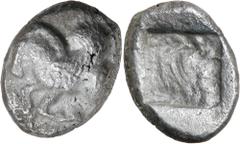 Greek Silver & Bronze Coins Lycia, Dynasts of, uncertain mint, (c.500-440 B.C.), silver Stater (9.14 g). obv. Pegasos flying left, T letter on rump. rev. forepart of boar within framed incuse square, 