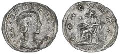 Roman Silver & Bronze Coins Julia Paula, first wife of Elagabalus, (A.D. 220), silver denarius, Rome Mint, (2.35 g), obv. draped bust of Julia Paula to right, around IVLIA PAVLA AVG, rev. Concordia se