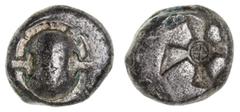 Greek Silver & Bronze Coins Boiotia, Thebes, (Circa 480-460 B.C.), silver stater (12.04 g), obv. Boiotian shield, rev. square incuse with clockwise mill-sail pattern, Q in centre. (S.1783, Myron Hoard