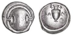 Greek Silver & Bronze Coins Boiotia, Thebes, (378-338 B.C.), silver stater, (12.17 g), obv. Boiotian shield, rev. amphora, with letters KA LL[I] either side, (cf.S.2398, Hepworth Series D3, No.63, BMC