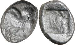 Greek Silver & Bronze Coins Lycia, Dynasts of, uncertain mint, (c.500-440 B.C.), silver Stater (9.14 g). obv. Pegasos flying left, T letter on rump. rev. forepart of boar within framed incuse square, 