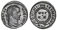 Roman Silver & Bronze Coins - Imperial Licinius I, (A.D. 308-324), AE follis, (3.08 g), Aquileia Mint, obv. laureate head to right of Licinius, around IMP LICINIVS AVG, rev. DOMINI dot N dot LICINI AV