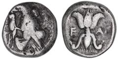 Greek Silver & Bronze Coins Peloponnesos, Elis, Olympia, 78th-82nd Olympiad, (c.460s-450s B.C.), silver stater 21mm, (11.50 g), obv. eagle flying to left, with wings folded down with tail bent down, c