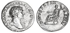 Roman Silver & Bronze Coins - Imperial Trajan, (A.D. 98-117), an issue in honour of his deceased father, silver denarius, issued 115, Rome Mint, (3.49 g), obv. laureate bust of Trajan, draped on far s