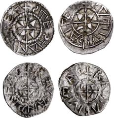 World Silver & Bronze Coins Hungary, Stephen I (997-1038), silver denar, obv.Stephanus Rex over long cross, rev. Regia Civitas central cross, rare, (Huszar 1) (illustrated); Andreas I (1046-1060), sil