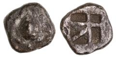Greek Silver & Bronze Coins Attica, Aegina, (485-450 B.C.), silver obol, (1.00 g), obv. smooth-shelled turtle, with single row of dots down the middle, rev. incuse square of `skew' pattern, divided by
