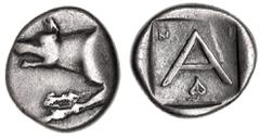 Greek Silver & Bronze Coins Peloponnesos, Argolis, Argos, (3rd century B.C.), silver hemidrachm, (2.12 g), obv. forepart of wolf to left, rev. large A, ivy leaf below, letters across top N I, all with