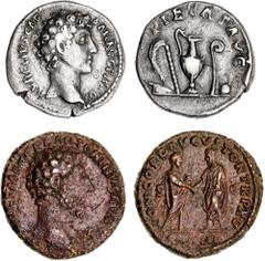 Roman Silver & Bronze Coins - Imperial Marcus Aurelius as Ceasar, (A.D. 161-180), silver denarius, Rome Mint, issued A.D. 140-4, (2.91 g), obv. bare head of Marcus Aurelius to right, around AVRELIVS C