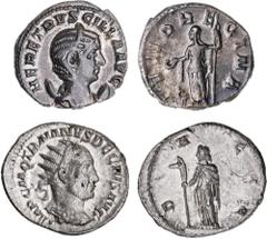Roman Silver & Bronze Coins - Imperial Herennia Etruscilla, (wife of Trajan Decius), (A.D. 249-251), silver antoninianus, Rome Mint, (4.22 g), obv. diademed draped bust to right on crescent, around HE
