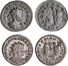 Roman Silver & Bronze Coins - Imperial Carinus, as Caesar, (A.D. 282-285), billon antoninianus, Rome Mint, issued 282, (3.77 g), obv. IMP CARINVS PF AVG, radiate cuirassed bust to right of Carinus, re