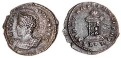 Roman Silver & Bronze Coins - Imperial Crispus, (A.D. 317-326 as Caesar), AE follis (centenionalis), issued 322-3, London Mint, (2.95 g), obv. helmeted cuirassed bust to left of Crispus, around CRISPV
