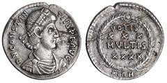 Roman Silver & Bronze Coins - Imperial Constantius II, (351-355 A.D.), silver siliqua, Sirmium Mint, (1.93 g), obv. Pearl-diademed draped and cuirassed bust of Constantius II to right, around D N CONS