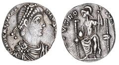 Roman Silver & Bronze Coins - Imperial Magnus Maximus, (A.D. 383-388), silver siliqua, uncertain mint, (1.39 g), obv. pearl-diademed bust to right of Magnus Maximus, around D N MAG MAX IMVS [PF AVG], 