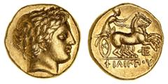 Greek Coins from the Nth QLD Collector - Gold Macedon, Kingdom of Philip II, (359-336 B.C.), gold stater, (8.57 g), Pella Mint, issued c.340-328 B.C., obv. head of Apollo to right with laureate wreath