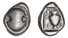 Greek Silver & Bronze Coins Boiotia, Thebes, (c.425-400 B.C.), silver stater (11.43 g), obv. Boiotian shield, rev. Amphora, (E retrograde)-Q across lower field, all within square incuse, (cf.S.2384, M