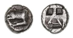 Greek Silver & Bronze Coins Peloponnesos, Argolis, Argos, silver triobol, (490/480's - 470's B.C.), (2.78 g), obv. forepart of wolf to left, legs parallel to body, eight dots at back of neck, rev. A, 